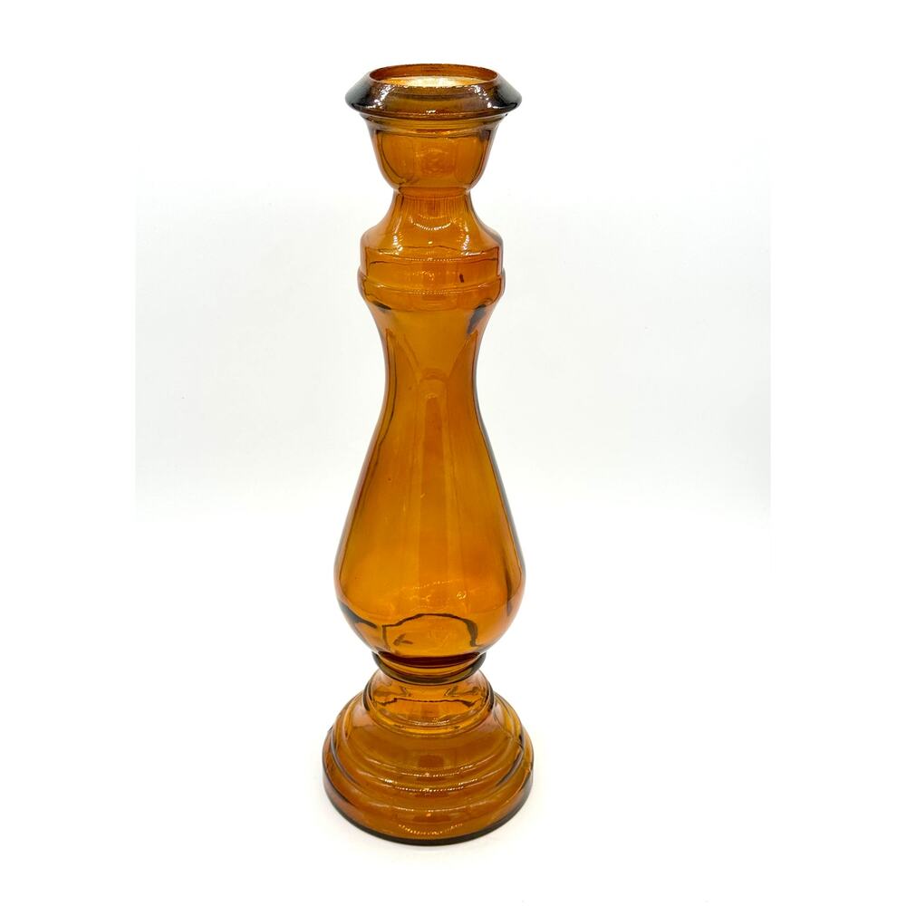 Vintage Amber Art glass 1970’s Candle Holder Tall AmberVidrios San Miguel Spain